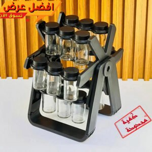عرض التوابل 18 برطمان زجاجي - رف توابل، يدور 360 درجة، رف توابل